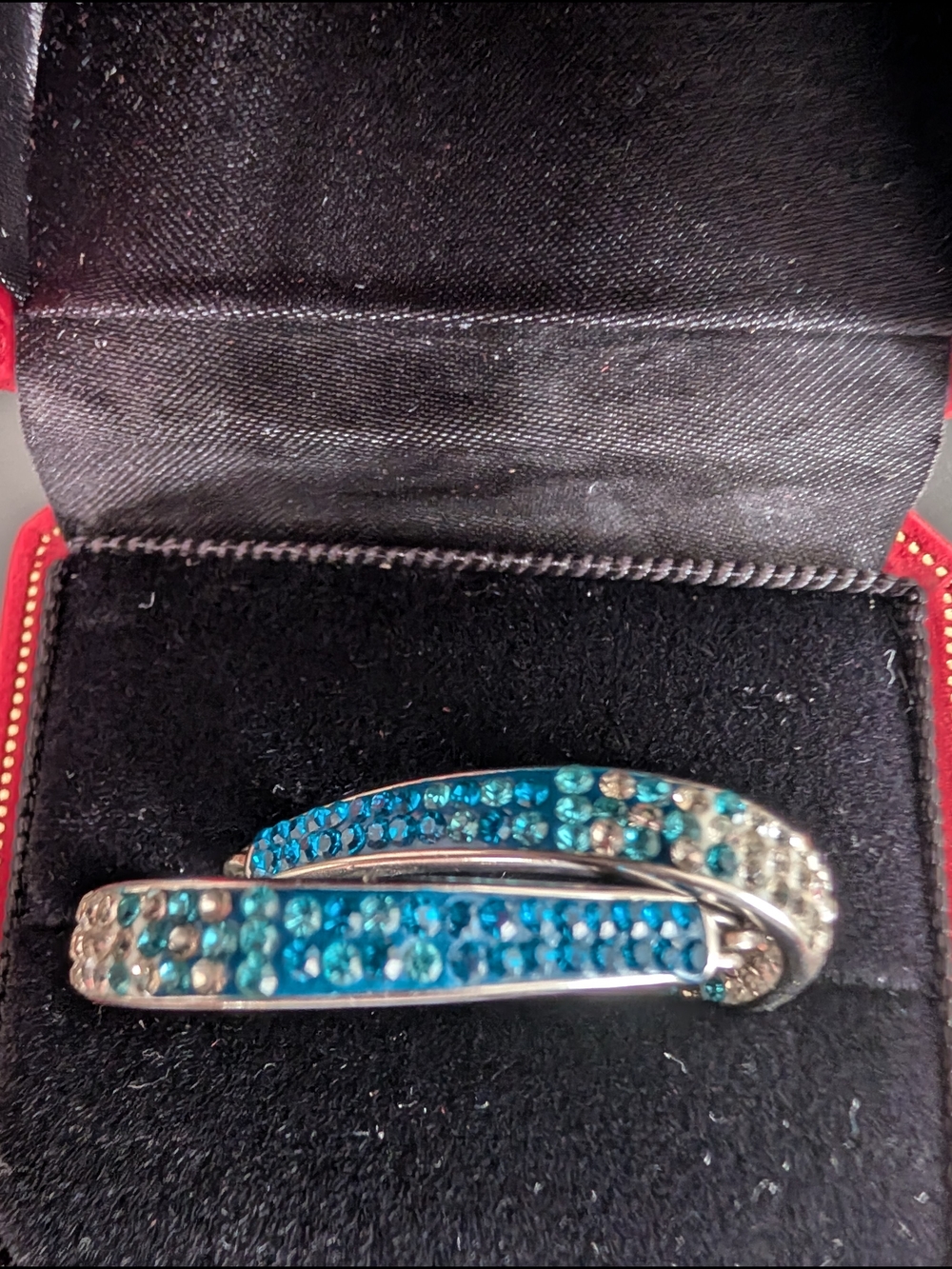 Hoop Earrings in Aqua And Bernuda Blue Glass Stones  (Earrings Only)